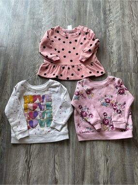 Garanimals Baby Girl Sweatshirts Lot 3pc Size 6-9M Pink Polka Dot Floral Pullove